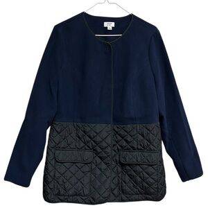 Crown & Ivy Jacket Coat Size Medium Navy Blue Black Fleece Quilted Snap Front